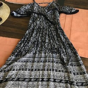 Black and white paisley peek a boo shoulder dress